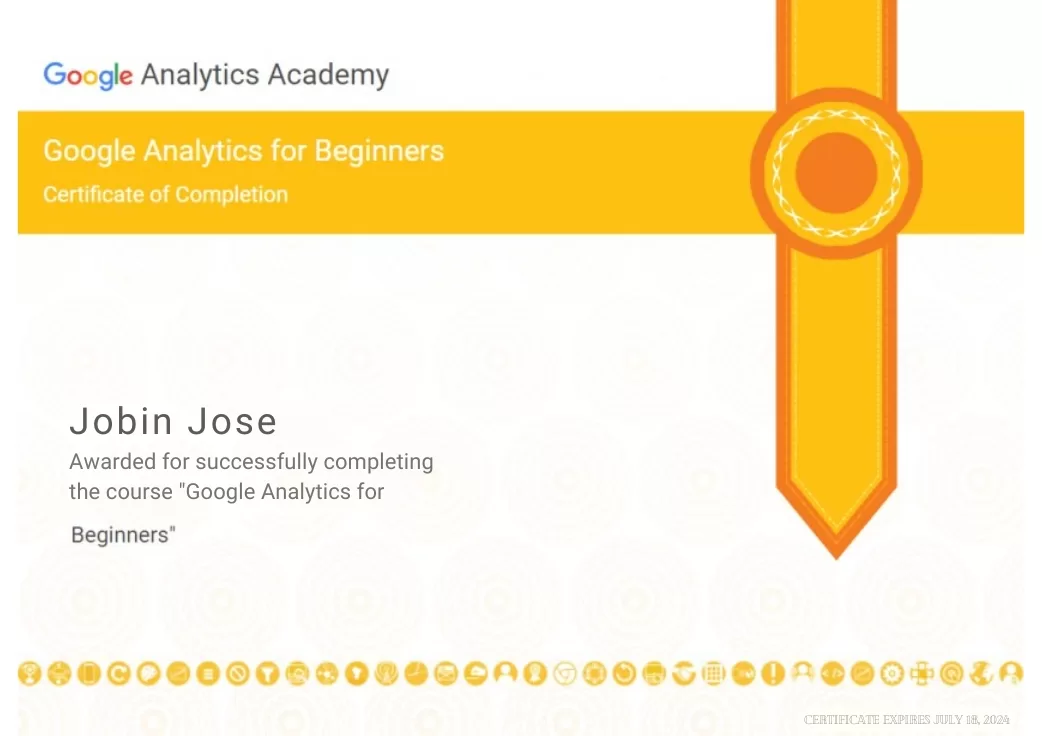 Jobin Jose google analytics academy certificate